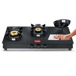 Prestige Svachh Neo Gtsn 03 Toughened Glasstop Gas Stove with Liftable 3 Burners (Black), Open