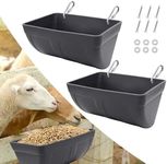 2 Pack Chicken Feeder Feed Trough with Clips Hanging Fence Feeder for Goat Chicken Duck Goose Deer Sheep Piglets Poultry Waterer Bucket Feeding Container for Livestock Goat Feeder Supplies (Gray)