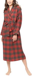 PajamaGram Long Womens Bathrobes - Flannel Robe Women, Buffalo Plaid, X-Small