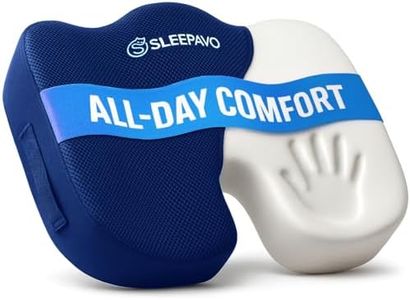 Sleepavo Navy Blue Memory Foam Seat Cushion for Office Chair - Pillow for Sciatica, Coccyx, Back, Tailbone and Lower Back Pain Relief - Orthopedic Chair Pad Lumbar Support in Office, Car, Airplane