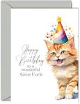 Birthday Cards for Great Uncle - Party Hat Cat Kitten - Happy Birthday Card for Great Uncle from Great Nephew Niece, A5 Bday Gifts Greeting Cards for Men Him