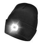 Etsfmoa Unisex LED Beanie Hat with Light, Gifts for dad,Gadgets Gift for Men Him Father USB Rechargeable Winter Knit Lighted Headlight Hats Headlamp Torch Skull Cap（Black）