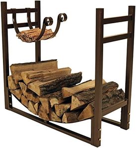 Sunnydaze Firewood Log Rack with Kindling Holder - Outdoor Powder-Coated Steel - 33 Inch Wide x 30 Inch Tall - Bronze