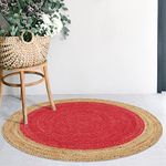 Habere India-All the Cultures Fabricating India Jute Carpet for Living Room, Jute Round Floor Mat, Rugs for Living Room, Jute Centre Table Carpet (Pure Jute - Red Colour, 3x3 Ft Round)