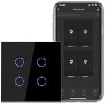 CNBINGO WiFi Smart Light Switch Work with Alexa, Google Assistant, Multi-Way Control by Smart Life App, 4-Gang Touch Switch, Black Glass Panel, LED Backlight, Neutral Wire Required