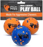 Iron Paws Indestructible Dog Ball, 3 Pack (Blue/Orange) - Tough Dog Toy for Aggressive Chewers, Great for Indoor and Outdoor Play, Soft Dog Toy for Fetch