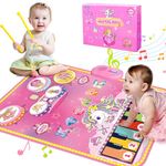 Lobyoh Toys for 1 Year Old Girl, 2 in 1 Music Mat Piano Playmat Toddler's Drum Toy, Princess Gifts for Girls 1 2 3 4 5 Year Old