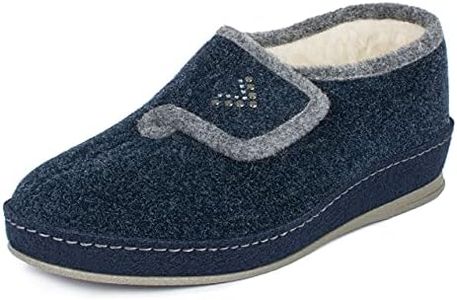 Schawos Johanna Women's Felt Slippers with New Wool Lining Anatomical Footbed Active Heel Cushioning, Marine, 10.5 AU