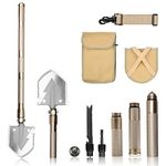 FSDUALWIN Military Portable Folding Shovel, Multifunctional Collapsible Gardening Snow Shovel/Army Camping Shovel with Carrying Pouch - Best Survival Trenching Tools - (Gold)