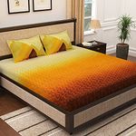 Story@Home 300 TC Tevel Collection King Size Bedsheet Cotton with Two Pillow Covers, Mustard and Brown, Pattern Abstract