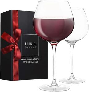 Verres à vin rouge - Grand soufflé à la main - Lot de 2 à longue tige 100% sans plomb cristal de qualité supérieure - Cadeau pour dégustation de vin, mariage, anniversaire, Noël - 22 oz, transparent