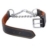 Ace Training Adjustable PADDED Half check Genuine Leather Dog Collar: (fits up to 22" including chain (1"wide) **Stainless Steel Chain**