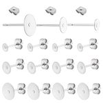 PH PandaHall 3 Size Earrings Stainless Steel Earrings Posts, Blank Earring Pins Earring Studs Findings with Butterfly Backs for Earring Jewellery Making Men Women, 60 Sets