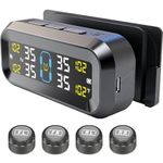 Tire Pressure Monitoring System with Solar & USB Charger-TPMS with 4 External Sensors & 6 Alarm Modes, LCD Display Screen, Real-Time Pressure & Temperature Monitor for Sedan, SUV, MPV, Trailer 0-99PSI