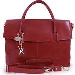 Catwalk Collection Handbags - Women's Leather 17 inch Padded Laptop Bag - Ladies Large Briefcase Work Bag - With Cross Body Strap - HELENA - Red