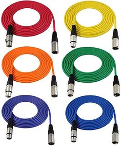 GLS Audio 12ft Mic Cable Patch Cords - XLR Male to XLR Female Colored Cables - 12' Balanced Mike Cord - 6 Pack