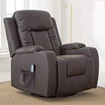 ComHoma Recliner Chair Massage Rocker with Heated Modern PU Leather Ergonomic Lounge 360 Degree Swivel Single Sofa Seat with Drink Holders Living Room Chair Brown