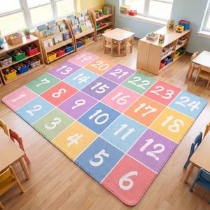 Pastel Numbered Classroom Seating Rug: 9x12 Educational Area Floor Carpet