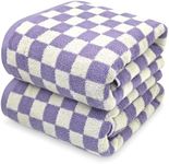 Jacquotha Shower Towels for Bathroom 27.5x55 Inches - Quick Dry Bath Towels Extra Large (2Pack), Cute Towels Checkered Bathroom Towels Set Lilac, 520GSM Absorbent Cotton Towels