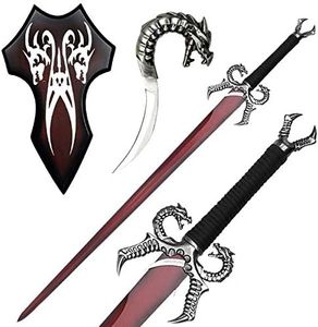 Ace Martial Arts Supply Stainless Dragons Breath Fire Medieval Fantasy Sword with Plaque and 2 Daggers, 44-Inch, Red