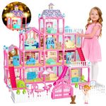 Doll House for Girls,13 Rooms Dollhouse with Dolls Figure, Puppies,Furnitures, Accessories, Toddler Playhouse Gift for for 3 4 5 6 7 8 9 10 Year Old Girls Toys (Pink)