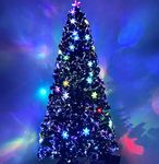 Asinse 7ft Fiber Optic Artificial Christmas Tree,with Transparent Snowflakes, Pre-Lit Green Xmas Tree with Top Star and Snowflakes, Multicolor LED Lights (7FT/210CM, Type 2)