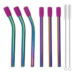 Amsthow Reusable Straws Boba Metal Straws with Silicone Tips and Cleaning Brushes Smoothie Straws for Milkshake Shake, Bubble Tea(0.43" Wide Rainbow Colors)