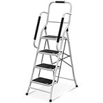 SPIEEK 4 Step Ladder with Handrails Folding Step Stool, Non-Slip Wide Pedal Step Stools for Adults Home Kitchen, Foldable Ladder Portable Stepladder 330lb Capacity