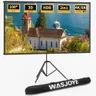WASJOYE Écran de Projection avec Trépied, 100 inch Écran de Projection Portable, 16:9 4K Toil Gris de Projection, léger, Facile à Installer, pour Le Cinéma à Domicile, Les Films Intérieurs/Extérieurs