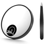 OMIRO 20X Magnifying Mirror and Eyebrow Tweezers 3.5" Dual Suction Cups Travel Kit