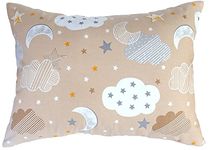 13x18 Toddler Pillow Case Cotton - Star Cloud Moon Pillow Case Cover Travel Size, Kids Pillow Cases Small, Toddler Pillowcase Stars and Moon (Beige)