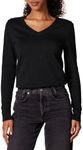 Amazon Essentials Women's 100% Cotton Long-Sleeve V-Neck Sweater, Black, Small