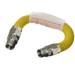 Flextron FTGC-YC38-12J 12 Inch Flexible Epoxy Coated Gas Dryer Connector with 1/2 Inch Outer Diameter & 3/8 Inch FIP x 1/2 Inch MIP Fitting, Yellow/Stainless Steel, Excellent Corrosion Resistance