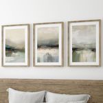 Muted Abstract Landscape Set of 3 Unframed Wall Poster Prints, Digitally Printed Painting Style, Lounge Bedroom Kitchen Bathroom Home Decor, Muted Tones, Green White Grey Black(A4)