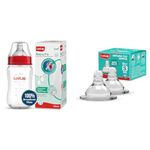LuvLap Natura Flo Wide Neck Glass Feeding Bottle, 150ml & Luvlap Anti-Colic Natura Flo Teat/Nipple for Wide Neck Bottle, 2pcs, Slow Flow, 0m+