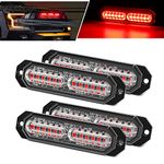 OPP ULITE 4Pcs 12 LEDs Emergency Strobe Lights Red Hazard Beacon Warning Signal Lights 23 Flashing Mode Super Bright Flashing Work Light Bar for Car Vehicle SUV Truck Trailer Boat Van 12V 24V (-02-R)