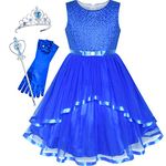 Sunny Fashion Flower Girls Dress Cobalt Blue Princess Crown Dress Up Party Size 12 Years