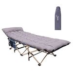 Nice C Camping Cots, Camping Cots with Mattress, for Adults, Folding Cot, with Pillow, Carry Bag & Storage Pocket, Extra Wide Sturdy, Holds Up to 500 Lbs (1, Grey with Mattress)