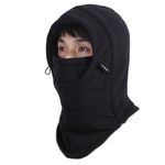 Azarxis Unisex Fleece Balaclava Winter Full Face Mask Thermal Neck Warmer Caps Windproof Hood Hat For Cycling Hiking Skiing Snowboarding Outdoor (Black - Double Layer)