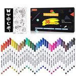 Shuttle Art 36 Colors Fabric Markers, Fabric Markers Permanent Markers for T-Shirts Clothes Sneakers Jeans with 11 Stencils 1 Fabric Sheet, Permanent Fabric Pens for Kids Adult Painting Writing