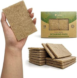 AIRNEX Plant Based Scouring Pads - Pack of 12 Coconut Husk Non Scratch Scrubbing Pads for Dishes - Multipurpose Dish Scrubbers for Cleaning - Heavy Duty Kitchen Scrub Pads for Dishes, Pots and Pans