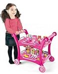 Delex Kids Tea Trolley Dining Cart Pretend Playset with Tea set Food Accessories 28 Pieces Pink