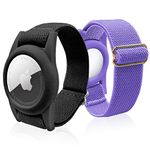 AirTag Bracelet for Kids, AirTag Holder with Elastic Wristband, Anti-Lost Watch Band for Apple Air Tag, Adjustable Strap for Toddler 2 Pack(Black Purple)
