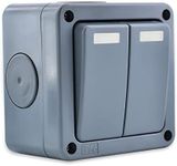 NineLeaf 1PK IP66 Waterproof Outdoor Switch, SPDT Single Pole Double Throw, 2 Way Dual Light Switch for Outdoor Garden, Weatherproof, 2Gang 10A Grey