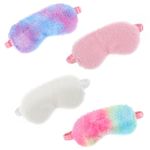 WLLHYF 4 Pcs Plush Sleeping Eye Cover Furry Sleep Masks Soft Comfortable Blindfold Rainbow Elastic Faux Fur Eye Shade for Adults Kids Travel Nap Sleeping (Rainbow Color+Solid Color)