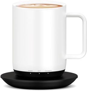 Temperature Control & Self-Heating Smart Coffee Mug with Lid, 3 Custom Heat Settings, Manual & App Control, 180 Min Battery Life - Hot up to 140℉ Fast Wireless Charger Base (White - 14 oz)