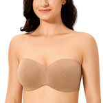 DELIMIRA Women's Strapless Bra Unlined Underwire Minimizer Plus Size Support Chanterelle 36C