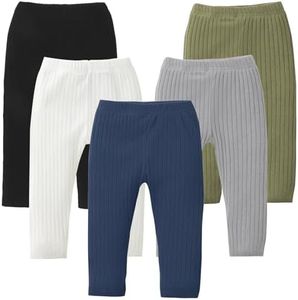 DREAM BUS 5 Pack Toddler Girl Pants Baby Girl Solid Ribbed Pants Toddler Girls Bottoms Leggings Newborn Cotton Jogger