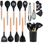 Cooking Utensils Set, 22 Pcs Heat Resistant Silicone Kitchen Utensils Spatula Set with Holder, Kitchen Gadgets Utensil Set for Nonstick Cookware (Black)