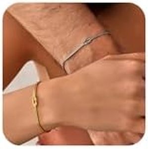 Gold Knot Bracelet for Women Dainty Gold Bracelets Snake Chain Infinity Bracelet Love Knot Bracelet Matching Bracelets for Couples Friendship Bracelets Adjustable Gold Jewelry Gifts, Large, Silver,